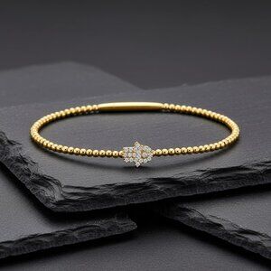 Diamond Hamsa Charm 14K (or 18k upon request) Gold Beaded Bracelet